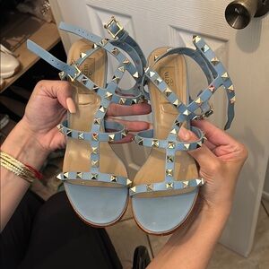 Valentino Blue Rockstud Sandals with Cage Design